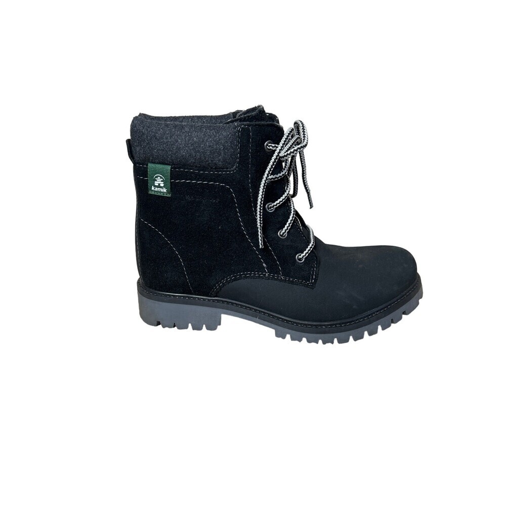 KAMIK black TAKODA WINTER BOOTS SIZE 5 black lace up suede fleece ankle